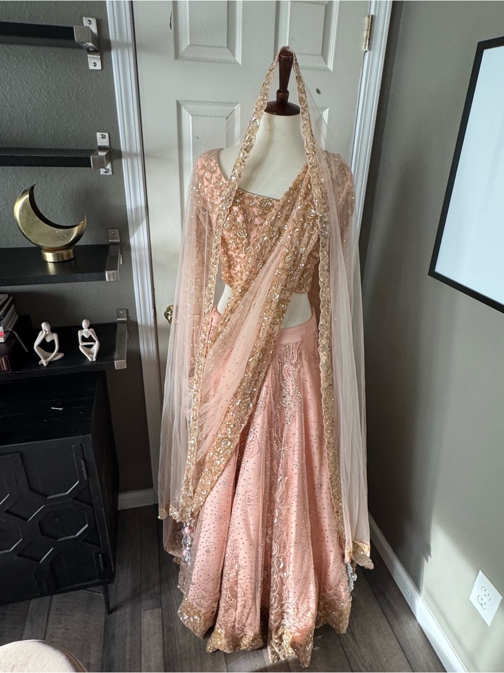 Embroidered Blush Pink Bridal Lehenga with Two Dupattas